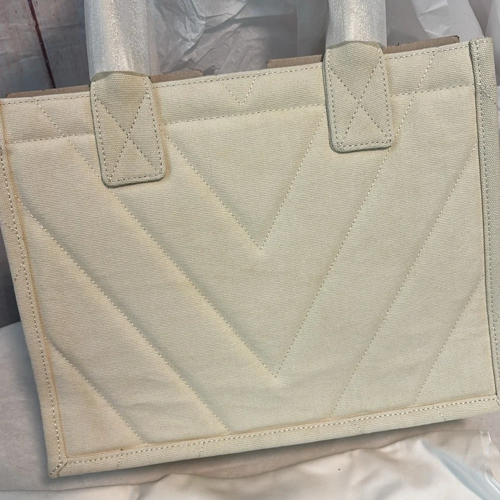 NWT Sandro Kasbah Quilted Canvas Tote In Ecru